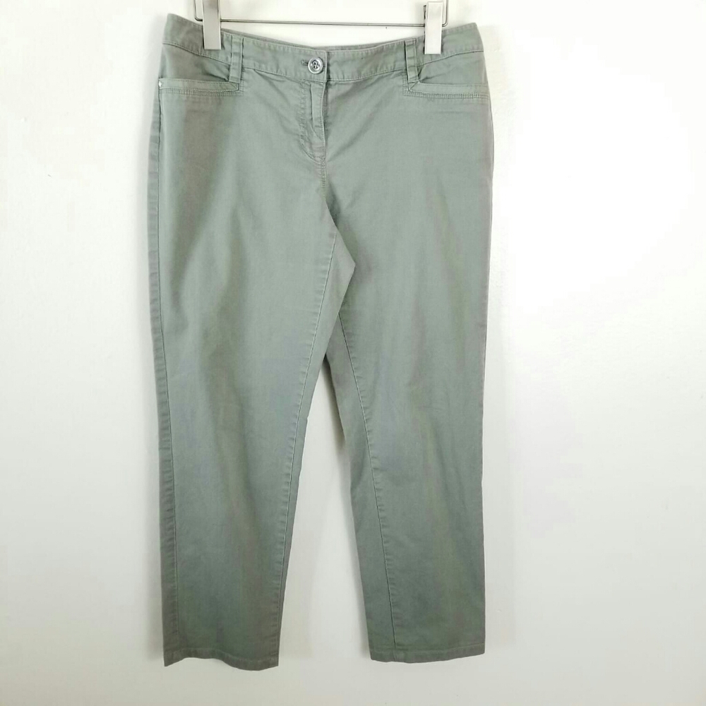 White House Black Market Twill Chino Pants Green 6 Straight Leg Casual Preppy